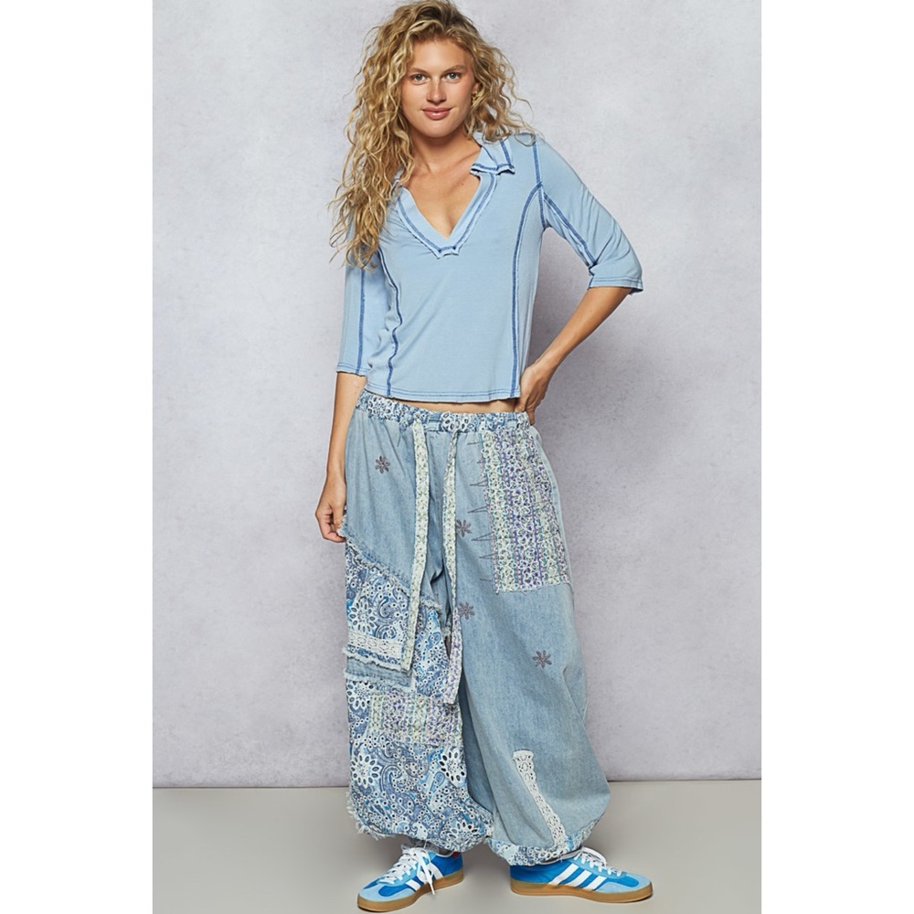 Patchwork Baggy Denim Joggers - Picture 9 of 10